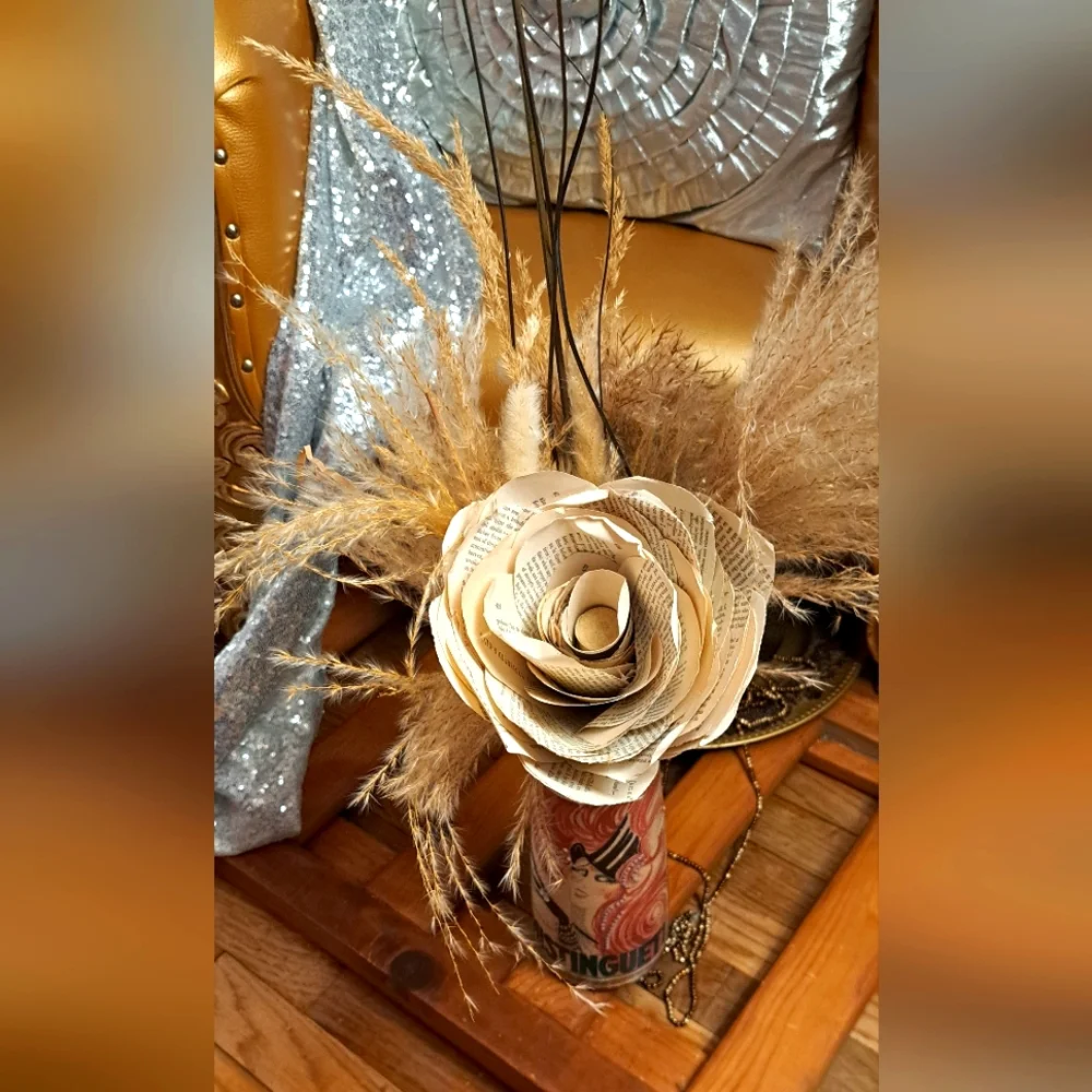 One Of A Kind. Handmade Art Deco Vase with Dried Floral Arrangement.